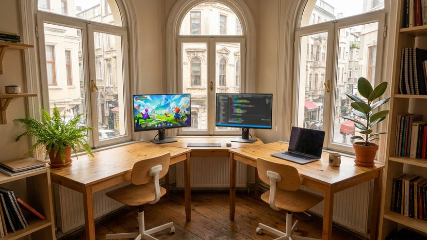 Slotime yayın ekibinin İstanbul ofisindeki çalışma alanı